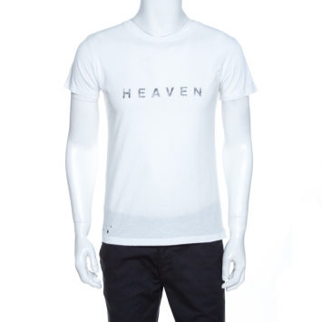 Pre Owned Saint Laurent Paris White Heaven Print Cotton Distressed T-Shirt S