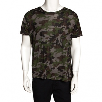Pre Owned Saint Laurent Green Jersey Camouflage Print T Shirt L 