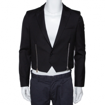 Pre Owned Saint Laurent Paris Black Wool Zip Detail Short Jacket L
