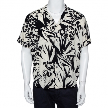 Pre Owned Saint Laurent Paris Monochrome Jungle Printed Bowling Shirt L