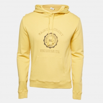 Pre Owned Saint Laurent Paris Yellow Cotton University Crest Print Hoodie S