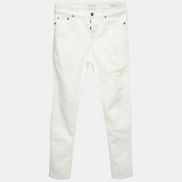 Saint Laurent White Ripped Denim Slim Fit Jeans L Waist 33''
