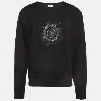Pre Owned Saint Laurent Paris Black Sun Print Cotton Knit Sweatshirt XXL