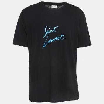 Pre Owned Saint Laurent Paris Black Logo Signature Cotton T-Shirt L