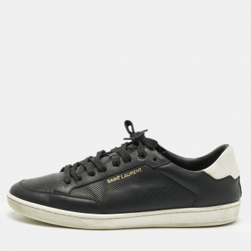 Pre Owned Saint Laurent Black/White Leather Court Classic Lace Up Sneakers Size 43