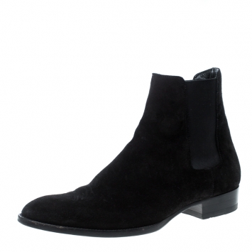 Pre Owned Saint Laurent Paris Black Suede Wyatt Chelsea Ankle Boots Size 41