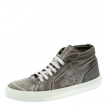 Pre Owned Saint Laurent Paris Grey Distressed Leather Sneakers Size 40.5