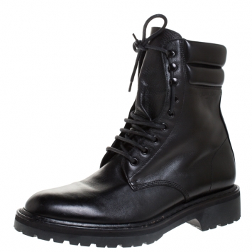 Pre Owned Saint Laurent Black Leather Lace Up Trekker Ankle Boots Size 43.5