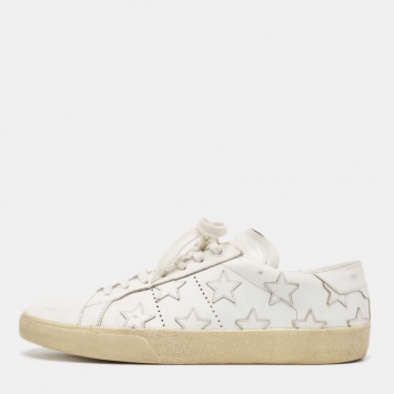 Pre Owned Saint Laurent White Leather Court Classic California Star Sneakers Size 43.5