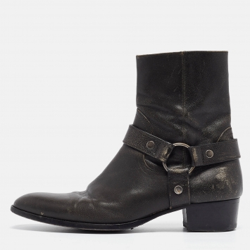 Pre Owned Saint Laurent Brown Leather Ankle Length Boots Size 43.5