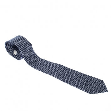 Pre Owned Salvatore Ferragamo Blue Circular Fish Print Silk Tie