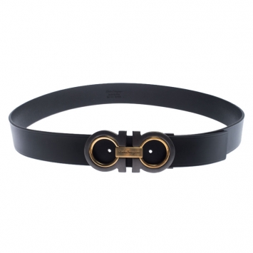 Pre Owned Salvatore Ferragamo Black Leather Gancini Belt 115 cm