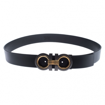 Pre Owned Salvatore Ferragamo Black Leather Gancini Belt 115cm