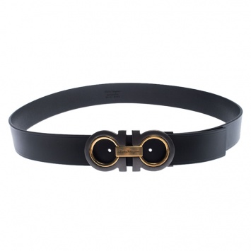 Pre Owned Salvatore Ferragamo Black Leather Gancini Belt 115cm