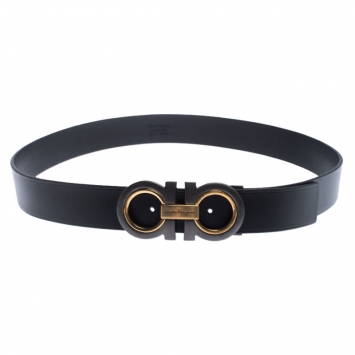 Pre Owned Salvatore Ferragamo Black Leather Gancini Belt 105 cm