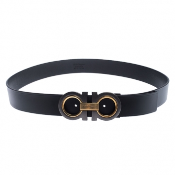 Pre Owned Salvatore Ferragamo Black Leather Gancini Belt 105 cm
