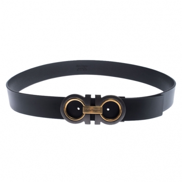 Pre Owned Salvatore Ferragamo Black Leather Gancini Belt 105 cm