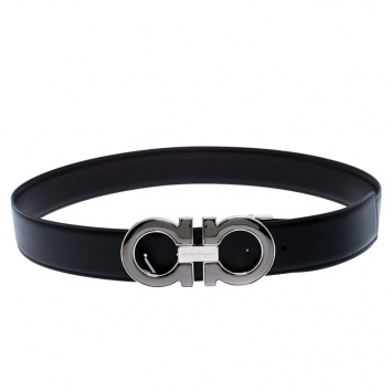Pre Owned Salvatore Ferragamo Black/Brown Leather Gancini Belt 105CM