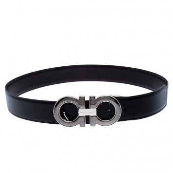 Pre Owned Salvatore Ferragamo Black/Brown Leather Gancini Belt 105CM