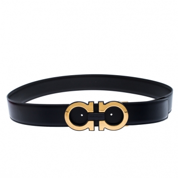 Pre Owned Salvatore Ferragamo Blue Marine/Black Leather Gancini Belt 105CM