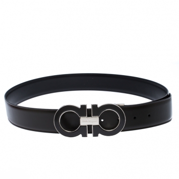 Pre Owned Salvatore Ferragamo Taupe/Black Leather Gancini Belt 105CM