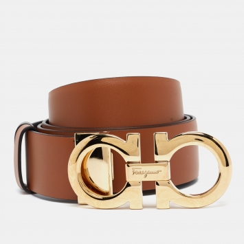 Pre Owned Salvatore Ferragamo Black/Brown Gancini Cut to Size Reversible Belt 100CM