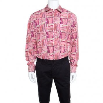 Pre Owned Salvatore Ferragamo Pink Sailboat Printed Cotton Long Sleeve Shirt XL