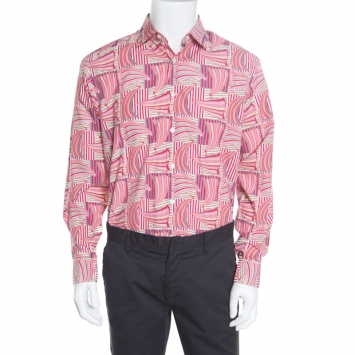 Pre Owned Salvatore Ferragamo Pink Sailboat Printed Cotton Long Sleeve Shirt L