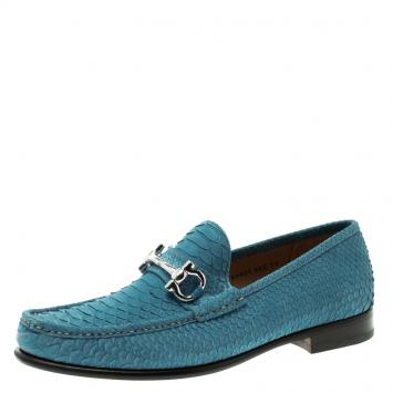 Pre Owned Salvatore Ferragamo Blue Python Leather Mason Loafers Size 44