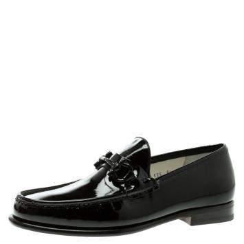 Pre Owned Salvatore Ferragamo Black Patent Leather Mason Loafers Size 41.5