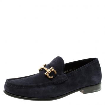 Pre Owned Salvatore Ferragamo Navy Blue Suede Mason Loafers Size 43