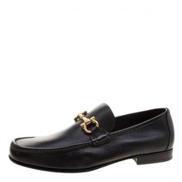 Pre Owned Salvatore Ferragamo Black Leather Gancini Bit Loafers Size 42