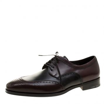 Pre Owned Salvatore Ferragamo Two Tone Leather Murano Brogue Lace Up Derby Size 42.5