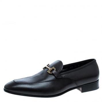 Pre Owned Salvatore Ferragamo Black Leather Germain Bit Loafers Size 46