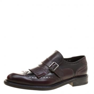 Pre Owned Salvatore Ferragamo Two Tone Brogue Leather Genesis Fringe Detail Wingtip Loafers Size 43