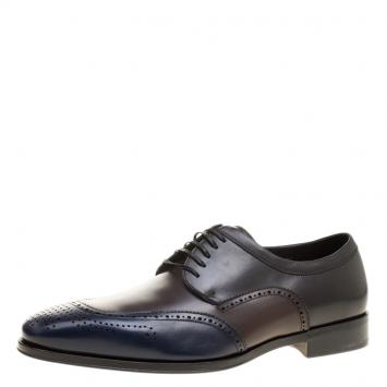 Pre Owned Salvatore Ferragamo Tricolor Brogue Leather Murano Derby Size 43.5