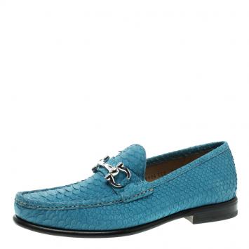 Pre Owned Salvatore Ferragamo Blue Python Leather Mason Loafers Size 41.5