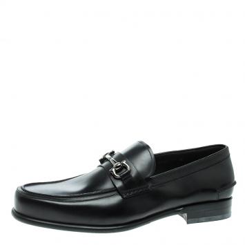 Pre Owned Salvatore Ferragamo Black Leather Gardel Loafers Size 45
