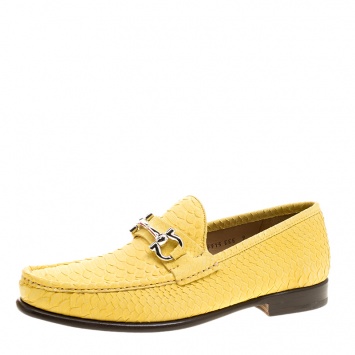 Pre Owned Salvatore Ferragamo Yellow Python Mason Loafers Size 43
