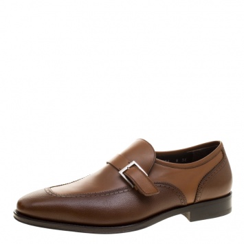 Pre Owned Salvatore Ferragamo Brown Leather Liverpool Monk Strap Loafers Size 42