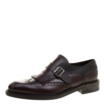 Pre Owned Salvatore Ferragamo Two Tone Brogue Leather Genesis Fringe Detail Wingtip Loafers Size 42.5