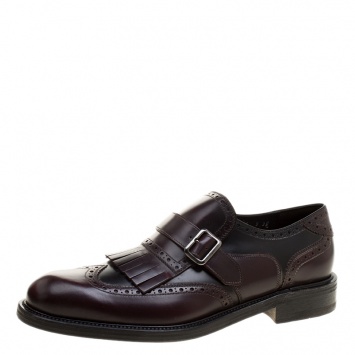 Pre Owned Salvatore Ferragamo Two Tone Brogue Leather Genesis Fringe Detail Wingtip Loafers Size 43