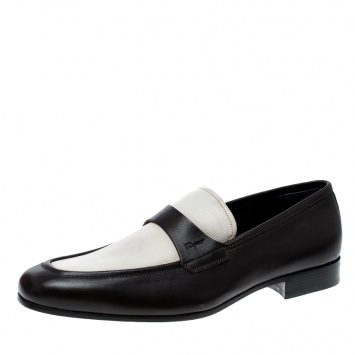 Pre Owned Salvatore Ferragamo Two Tone Leather Rovigo Loafers Size 45.5