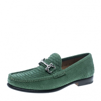 Pre Owned Salvatore Ferragamo Green Python Leather Mason Loafers Size 42
