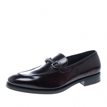 Pre Owned Salvatore Ferragamo Prune Brown Panfilo Loafers Size 44.5