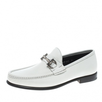 Pre Owned Salvatore Ferragamo White Leather Mason Loafers Size 42.5