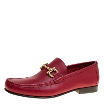 Pre Owned Salvatore Ferragamo Red Leather Giordano Moccassins Size 41.5