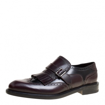 Pre Owned Salvatore Ferragamo Two Tone Brogue Leather Genesis Fringe Detail Wingtip Loafers Size 44.5