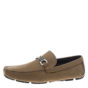 Pre Owned Salvatore Ferragamo Dark Beige Nubuck Londra Loafers Size 42
