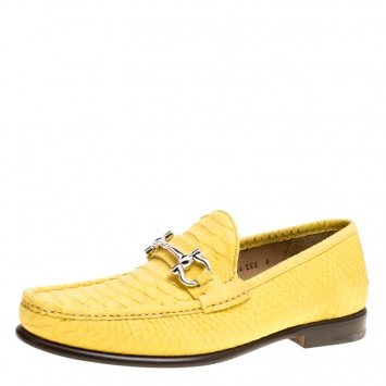 Pre Owned Salvatore Ferragamo Yellow Python Mason Loafers Size 42